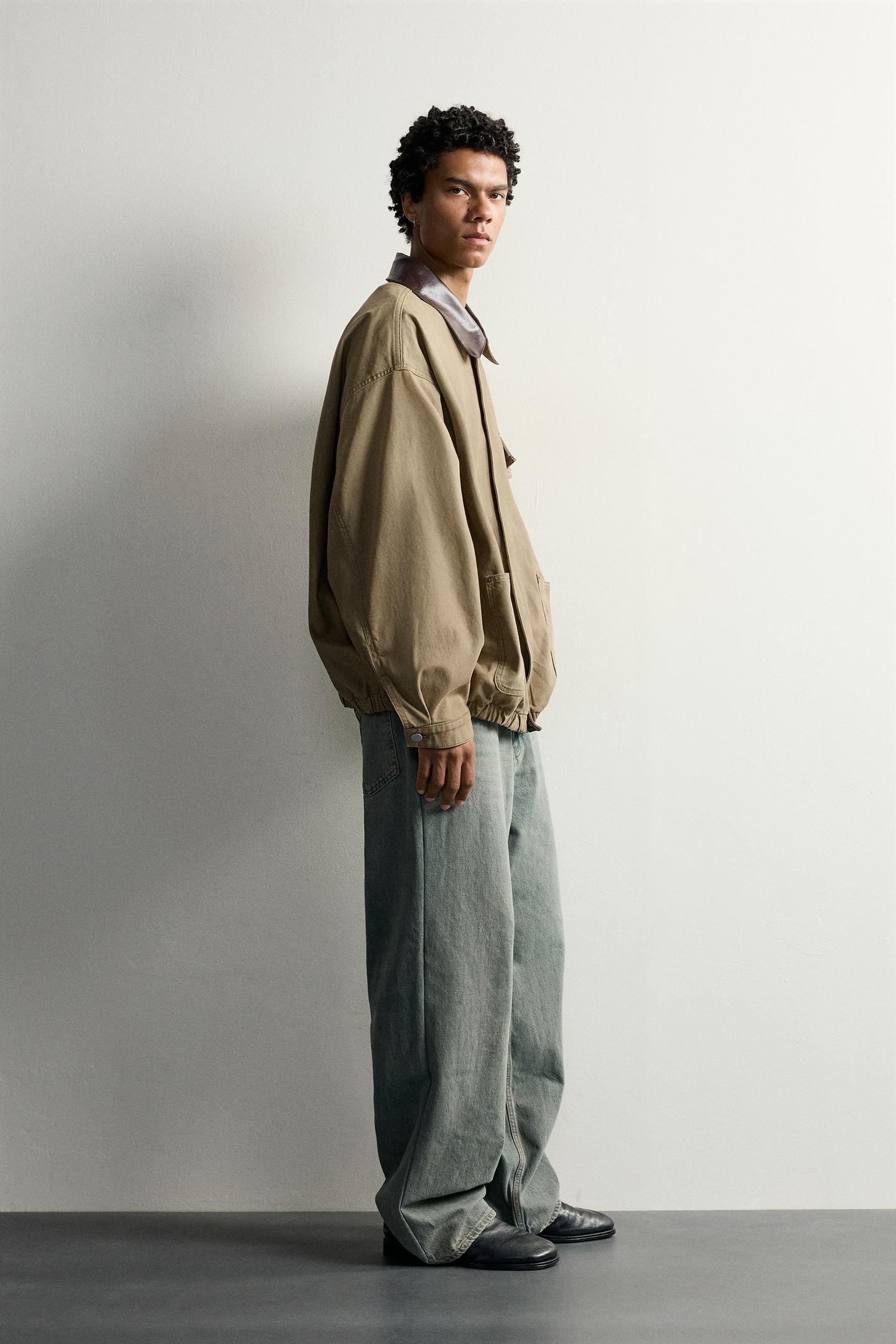 Мужская куртка Zara Relaxed Fit Contrast Collar, цвет: Хаки — фото 4