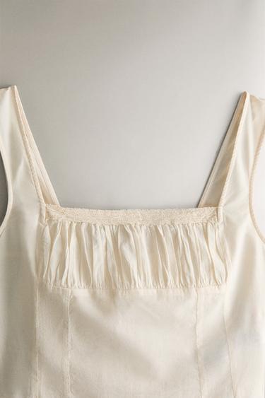 GATHERED LACE AND COTTON TOP - Pink by Zara - Image 1
