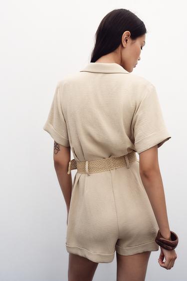 BELTED SHORT SLEEVE JUMPSUIT - Sand by Zara - Image 5