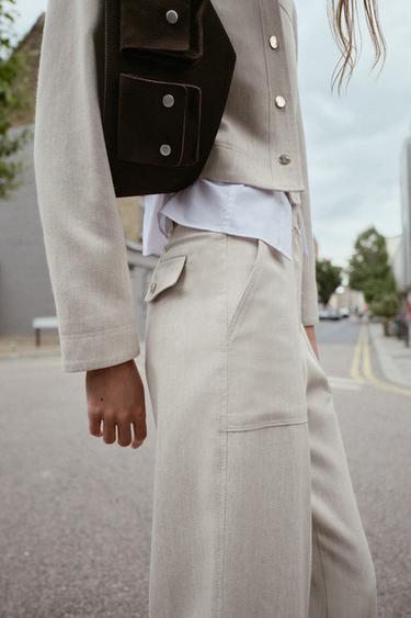PANTALON DROIT SURPIQÛRES - Sable de Zara - Image 3