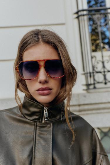 FAUX LEATHER BOMBER JACKET WITH HIGH COLLAR - Khaki by Zara - Image 4