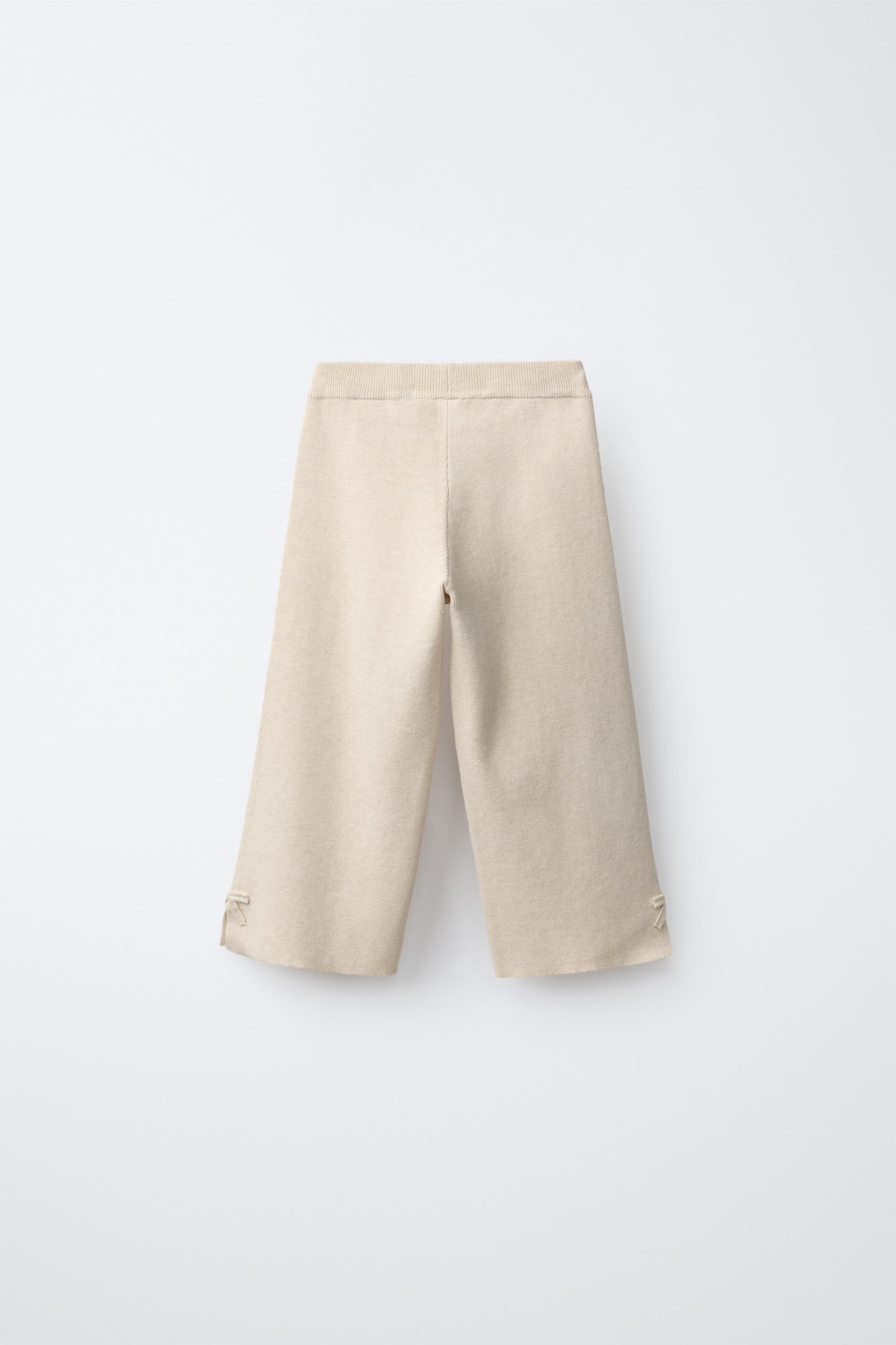 BOW DETAIL KNIT CULOTTES — Light beige