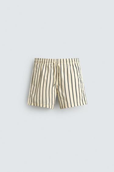 MAILLOT DE BAIN MI-LONG À RAYURES - Écru de Zara