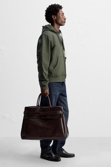 LEATHER HANDBAG - Brown by Zara - Image 0