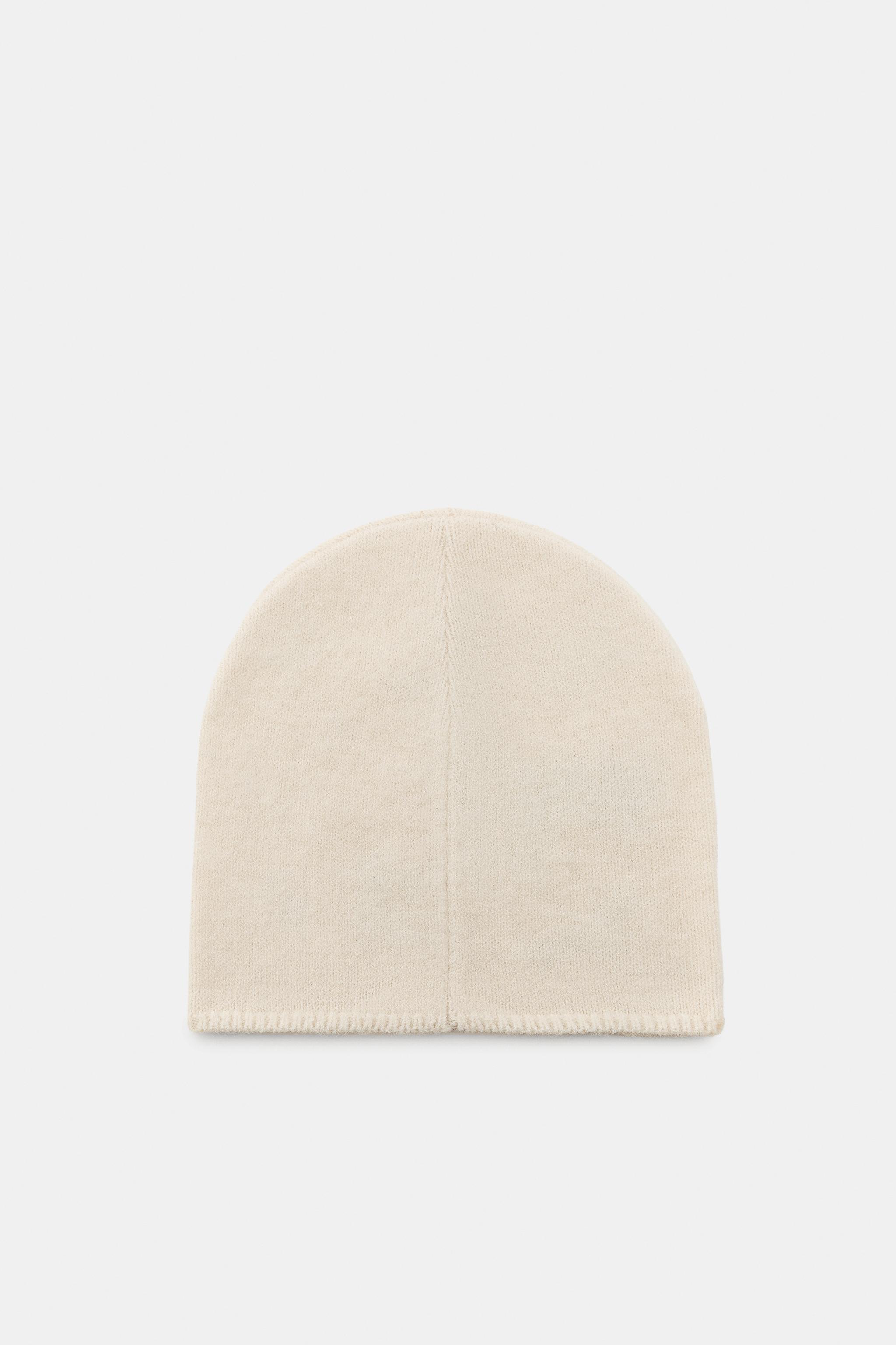 Bonnet Beanie Zara Noir Et Blanc - Tricot élastique Avec Broderie Artisanale, Taille M