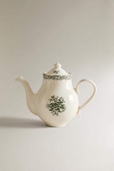 AARDEWERKEN THEEPOT MET BLOEMEN - OLIJKGROEN DONKER van Zara - Afbeelding 0