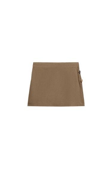FALDA PANTALÓN CON LINO ABALORIOS - Tabaco de Zara