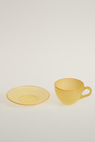 GLASS COFFEE CUP AND SAUCER - Yellow by Zara - Image 3