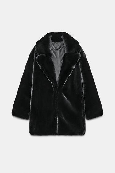 Zara FAUX FUR COAT - Black