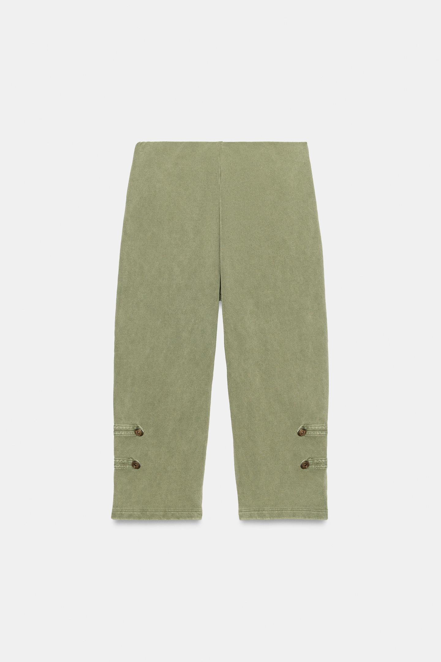Женские брюки Zara Frog Fastening Capri, цвет: Зелёный — фото 5