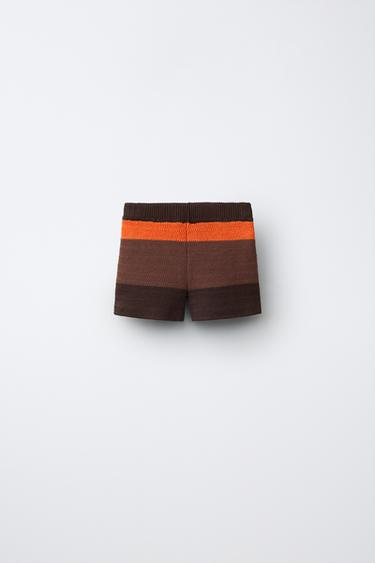 KNIT CROCHET BERMUDA SHORTS WITH CONTRAST STRIPE - Brown by Zara - Image 1