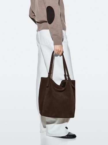 Bolso shopper piel serraje - Visón de Zara - Imagen 0
