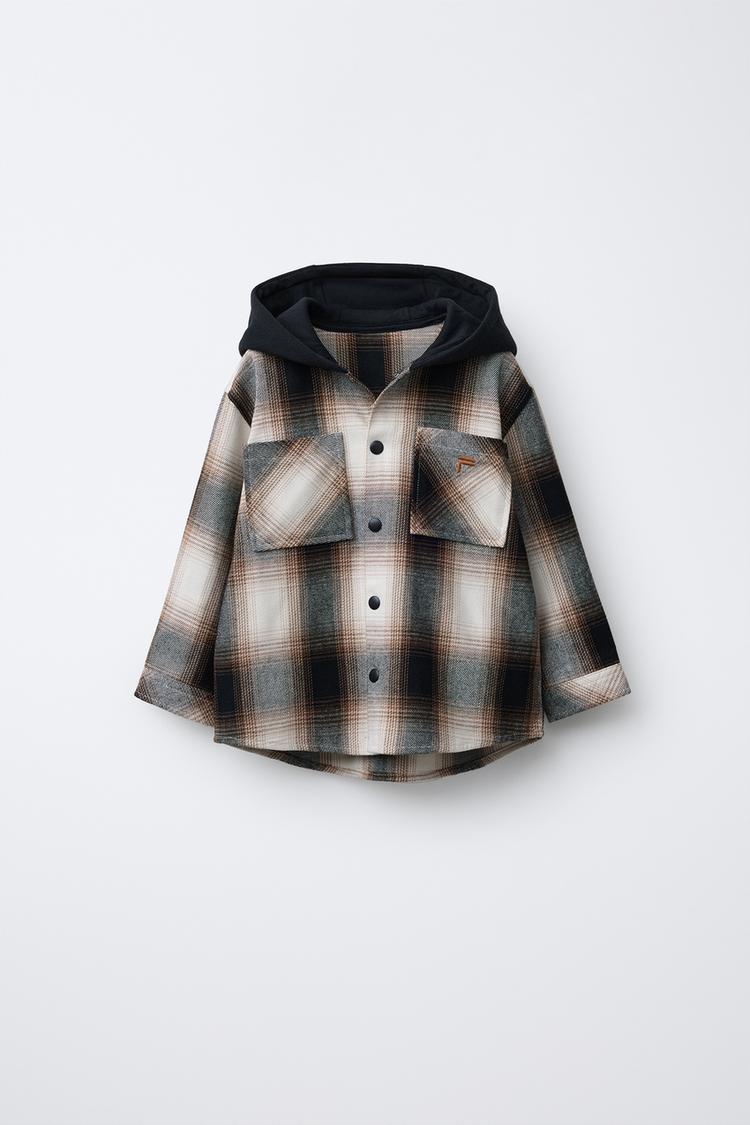 CHECK HOODED FLEECE OVERSHIRT Black Brown ZARA Thailand