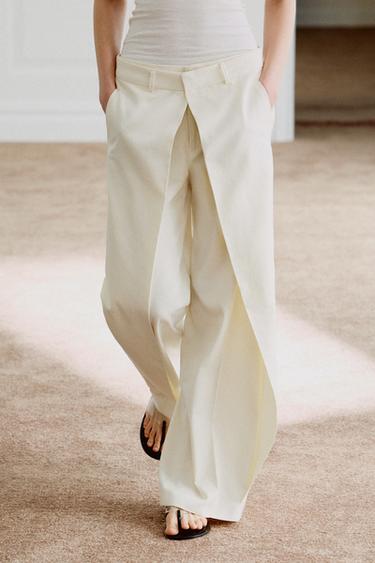 Zara ZW COLLECTION FRONT PLEATED PANTS - Ecru
