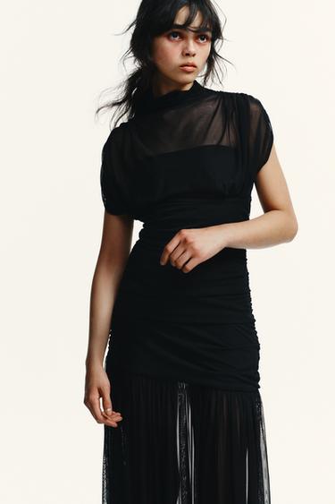 ROBE MI-LONGUE DRAPÉE BIMATIÈRE - Noir de Zara