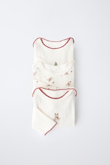 3-PACK OF POINTELLE BODYSUITS WITH TEDDY BEAR PRINT - Ecru by Zara