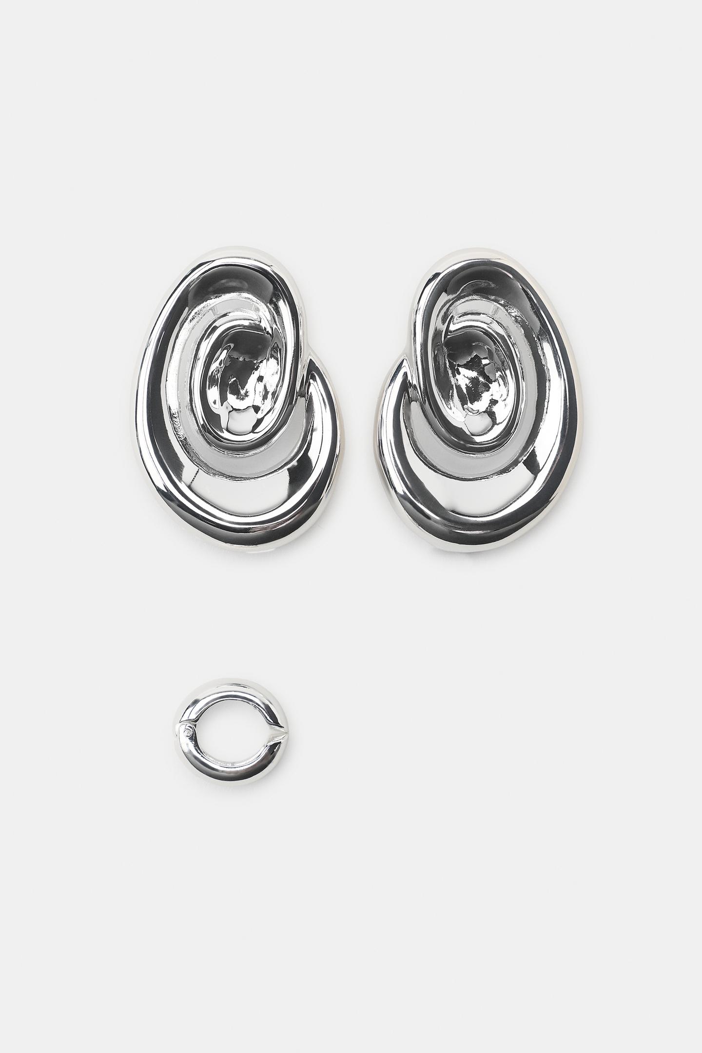 Женские серьги Zara Oval and Earcuff Set, цвет: Серебряный — фото 5