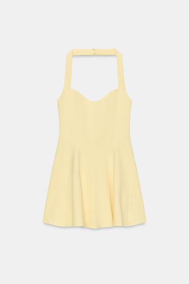 NECKHOLDER-KLEID MIT WEITEM ROCK - Gelb von Zara