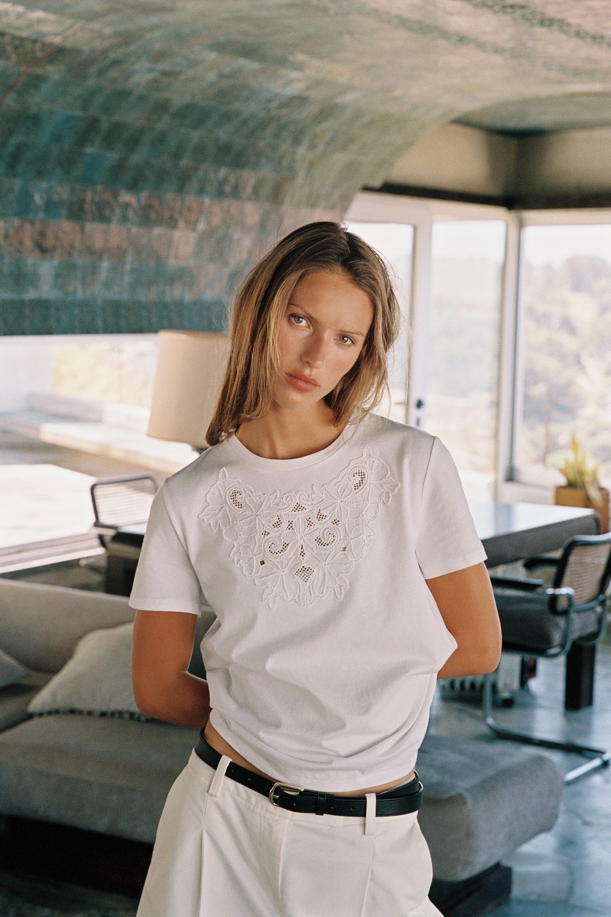 Zara PAMUKLU NAKIŞLI T-SHIRT