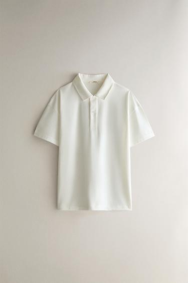 Zara COTTON JERSEY BEACH POLO SHIRT - 磨白色