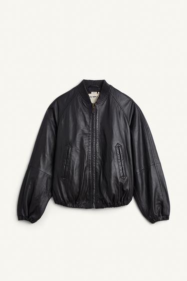 CCN LEATHER BOMBER - Dark plum by Zara