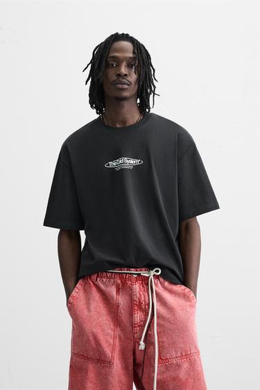 Zara COMBINATION PRINT T-SHIRT - Black