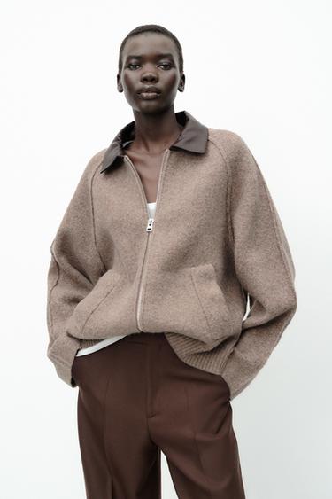 FAUX LEATHER COLLAR JACKET - Mink marl by Zara