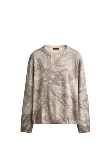 Zara PULOVER RELAXED FIT S APSTRAKTNIM UZORKOM – Ekru