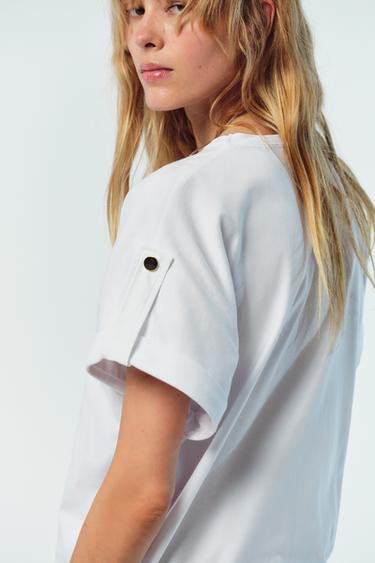 BUTTON TAB T-SHIRT - White by Zara - Image 2