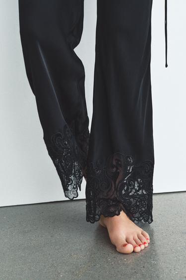 100% VISCOSE EMBROIDERED TROUSERS - Black by Zara