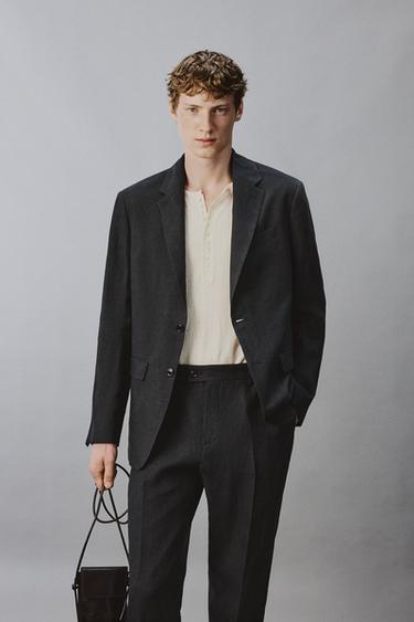 REGULAR FIT 100% LINEN SUIT BLAZER - Dark navy by Zara