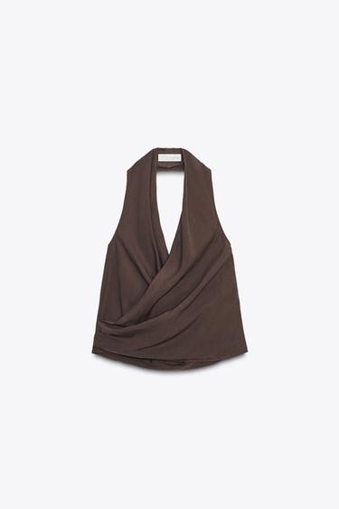 Zara DRAPED HALTER TOP - Brown