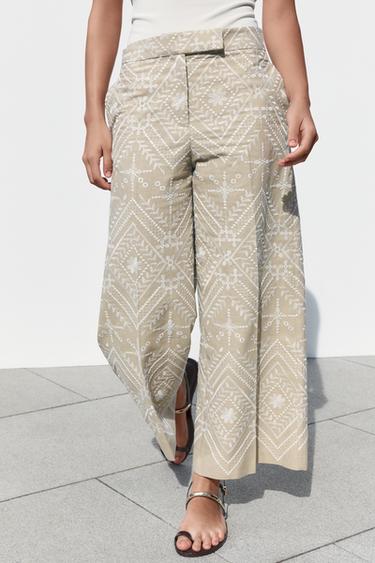 PANTALON JUPE-CULOTTE BRODÉ - Écru / Beige de Zara - Image 1