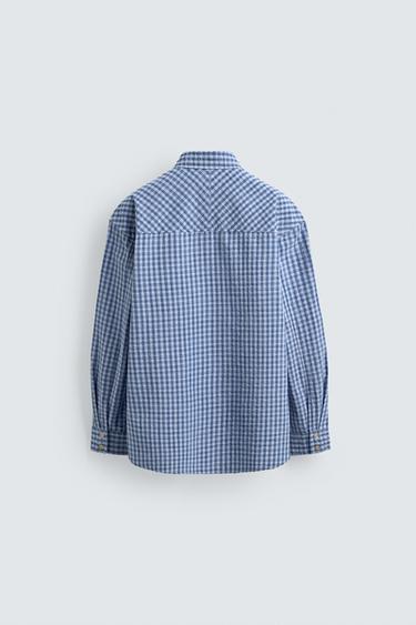 CHEMISE RELAXED FIT À CARREAUX TEXTURÉE - Bleu de Zara - Image 7