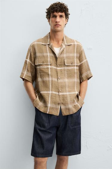 CHECKED LINEN/COTTON SHIRT - Brown by Zara - Image 5