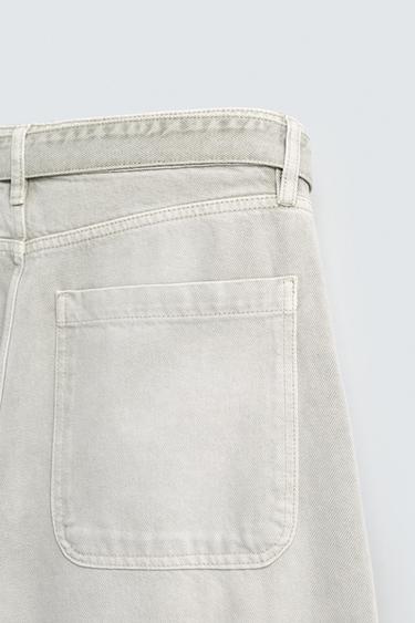 JEAN COUPE DÉCONTRACTÉE CEINTURE - Vert gris de Zara - Image 9