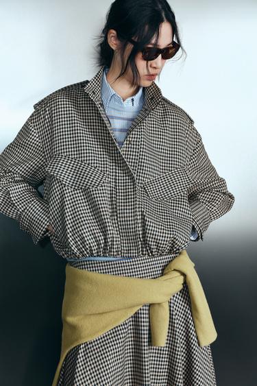 Zara ZARA WOMAN 格紋飛行員外套 - 棕色