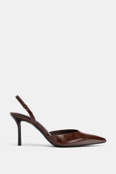 ZAPATO TACÓN DESTALONADO EN PUNTA - Marrón de Zara - Imagen 0