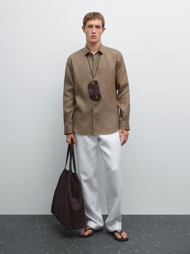Chemise slim 100 % lin - Kaki de Zara