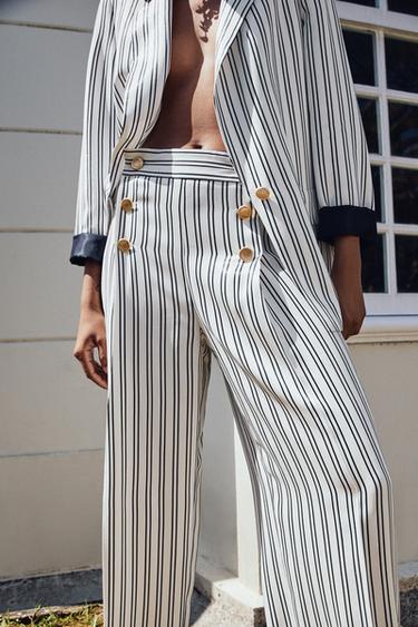 PANTALON RAYÉ BOUTONS - Bleu / Blanc de Zara - Image 1