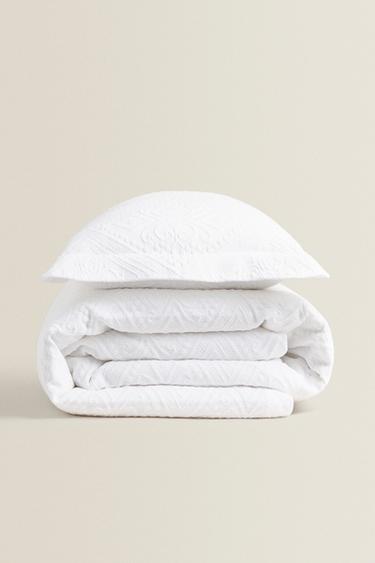 COUVRE-LIT COTON MOTIF GÉOMÉTRIQUE - Blanc de Zara - Image 1