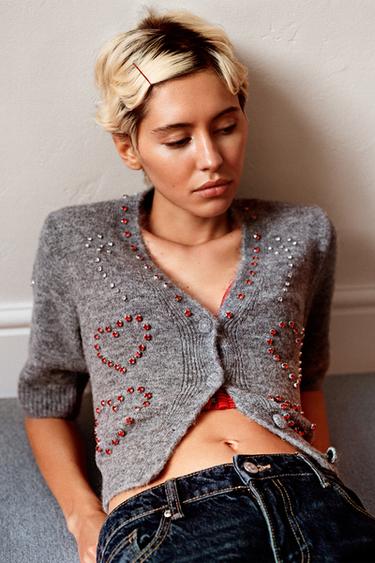 KNIT PEPLUM CARDIGAN - Grey by Zara - Image 0