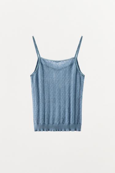 TOP À BRETELLES POINTELLE - Bleu de Zara - Image 3