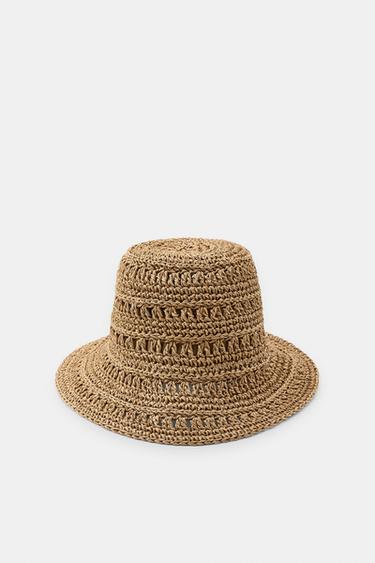 Zara BRAIDED PAPER HAT - Dark tan