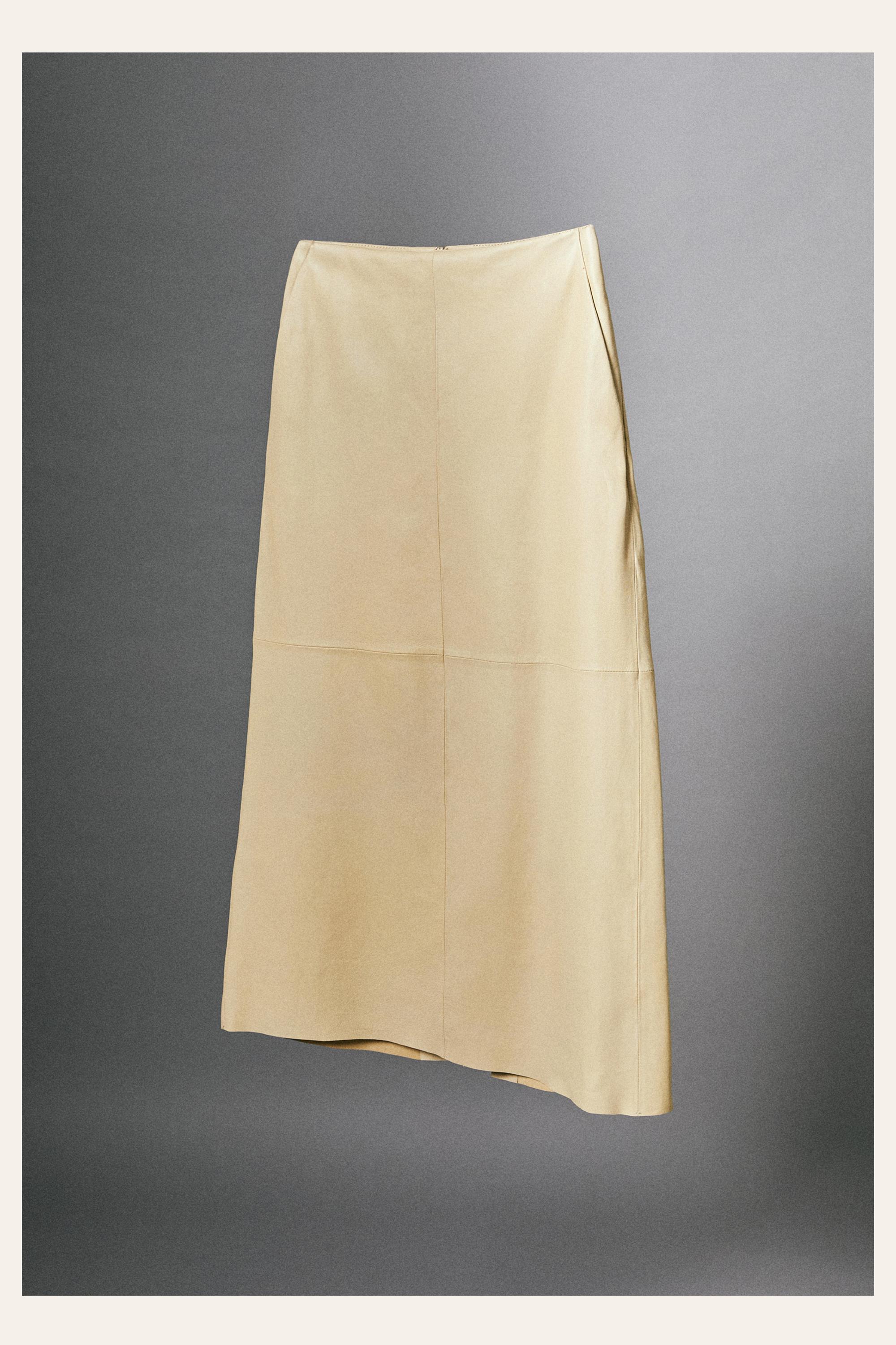 Nappa leather midi skirt — Biscuit