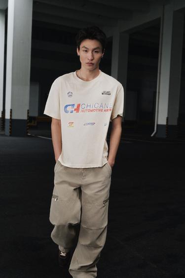 Zara 褪色刷紋圖案T恤 - 磨白色