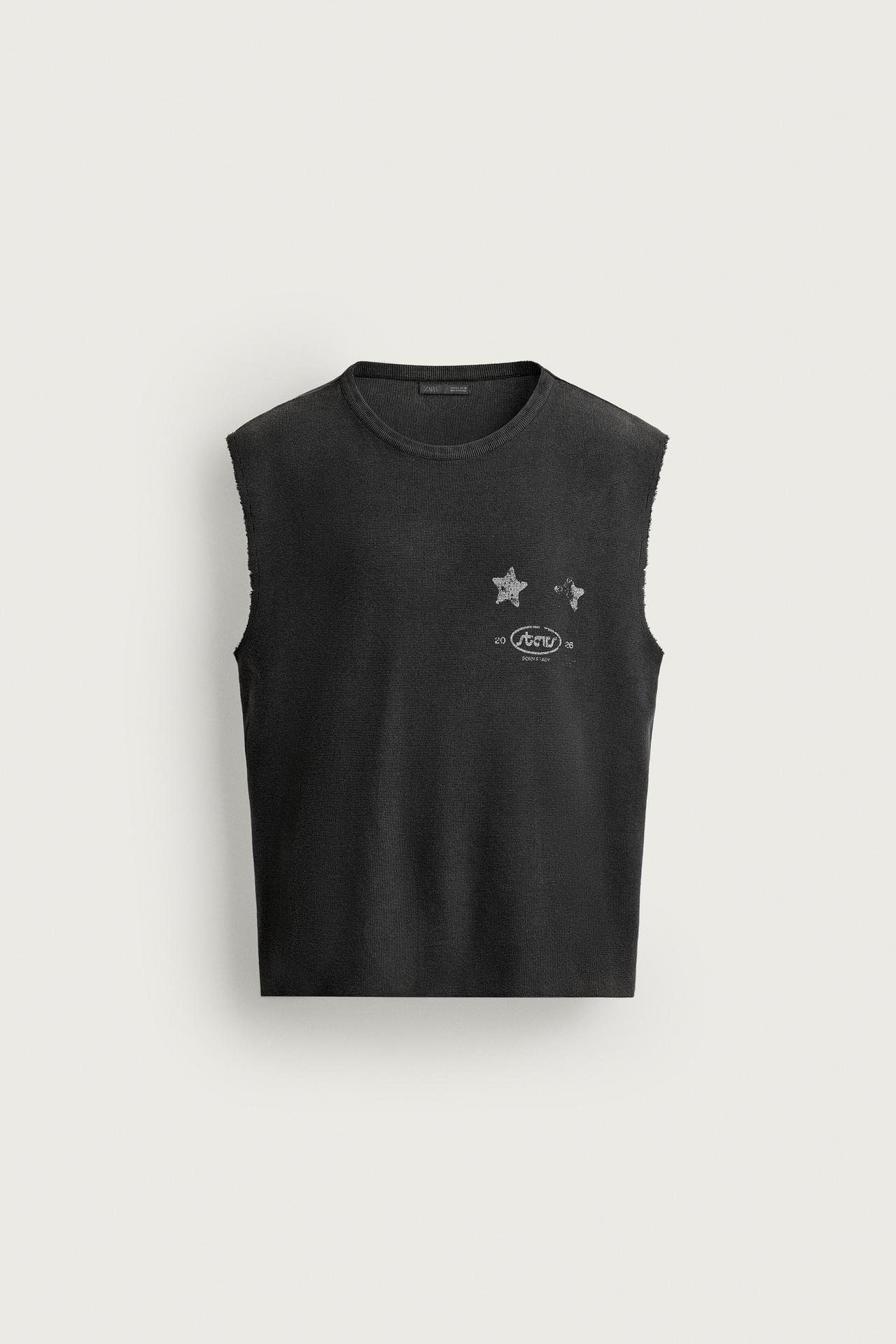 WASHED GRAPHIC KNIT TANK TOP — Faded black