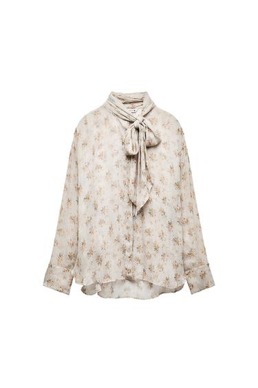 ZW COLLECTION MINI FLORAL PRINT SHIRT WITH TIE DETAIL