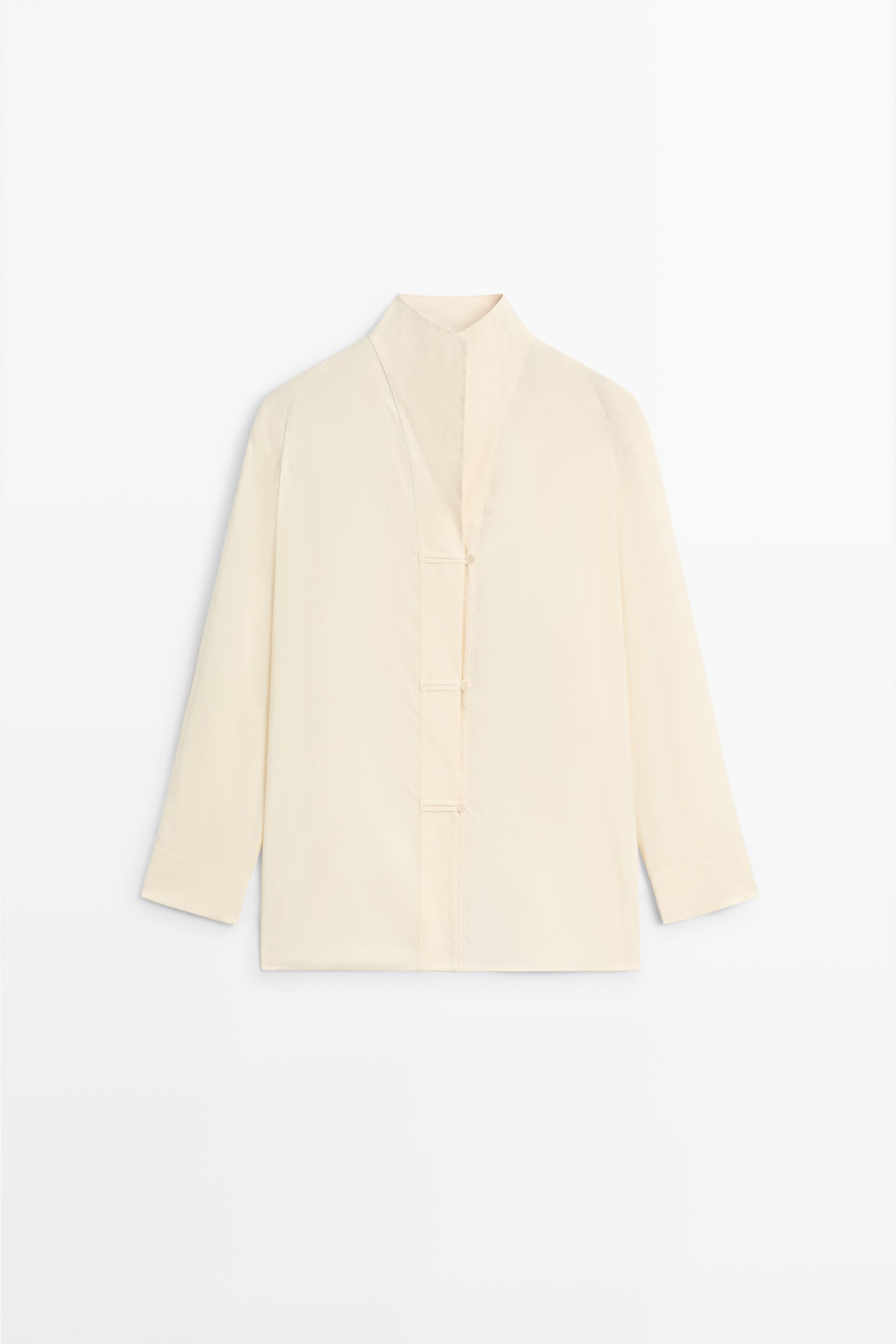 Flowing stand collar shirt — Ecru