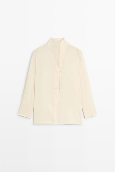 Zara Flowing stand collar shirt - Ecru - Image 0